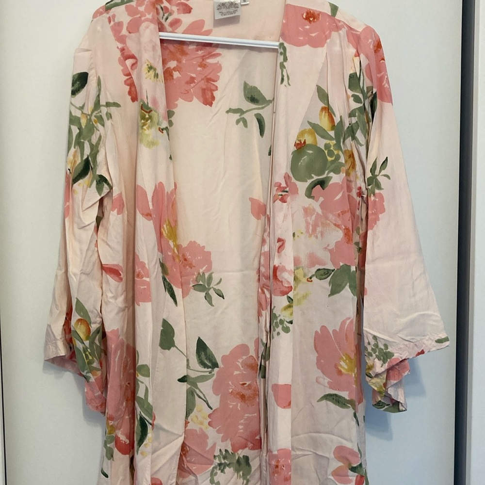Floral Kimono with Pink and Green Accents